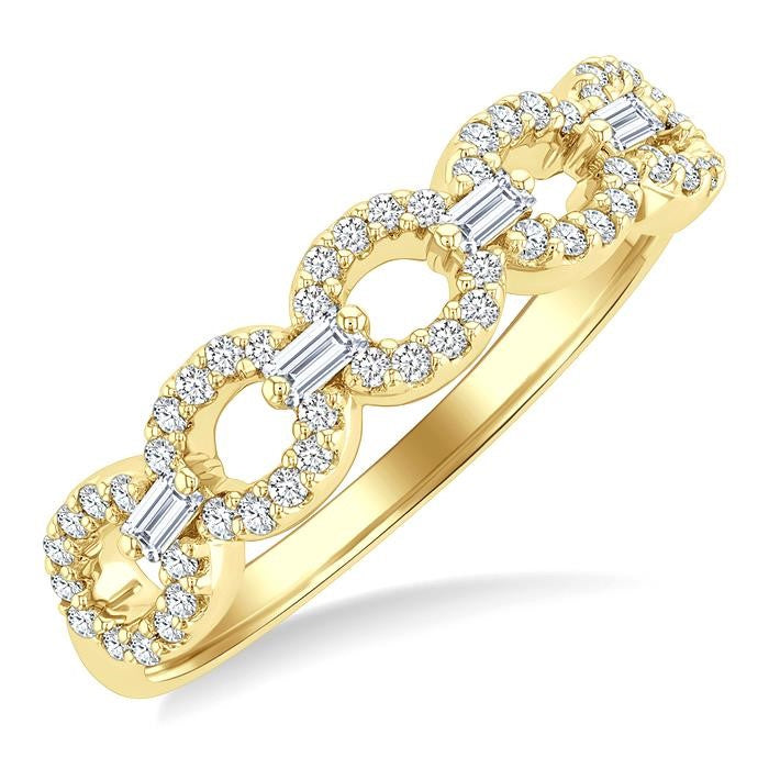 1/4 Ctw Baguette And Round Cut Diamond Stackable Oval Shape Link Fashion Band in 10K Yellow Gold