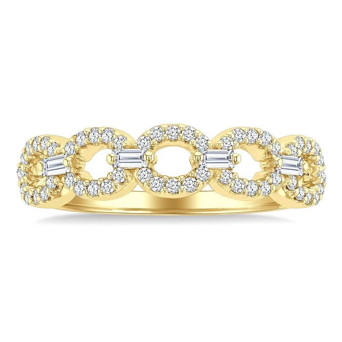 1/4 Ctw Baguette And Round Cut Diamond Stackable Oval Shape Link Fashion Band in 10K Yellow Gold