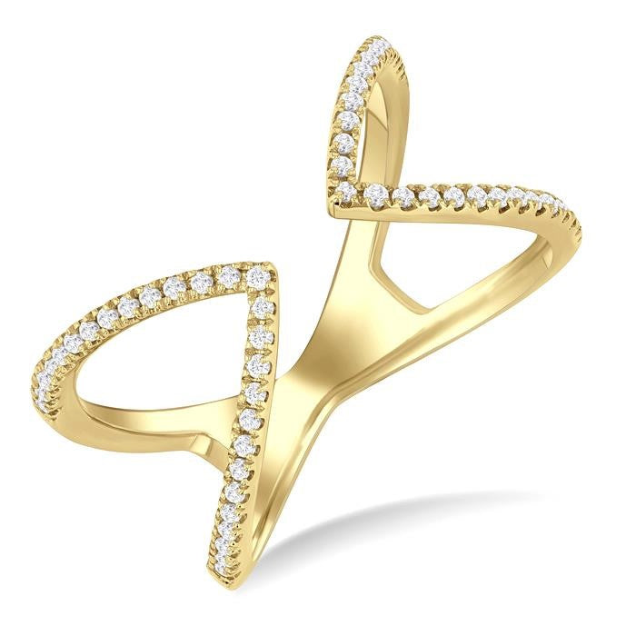 1/5 Ctw Wide Split Triangular Tip Round Cut Diamond Lightweight Open Fashion Ring in 10K Yellow Gold