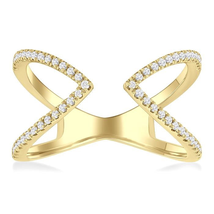 1/5 Ctw Wide Split Triangular Tip Round Cut Diamond Lightweight Open Fashion Ring in 10K Yellow Gold