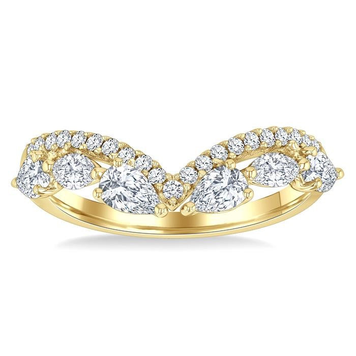 7/8 Ctw Curved Chevron Mixed Shape Diamond Cut Fashion Ring in 14K Yellow Gold