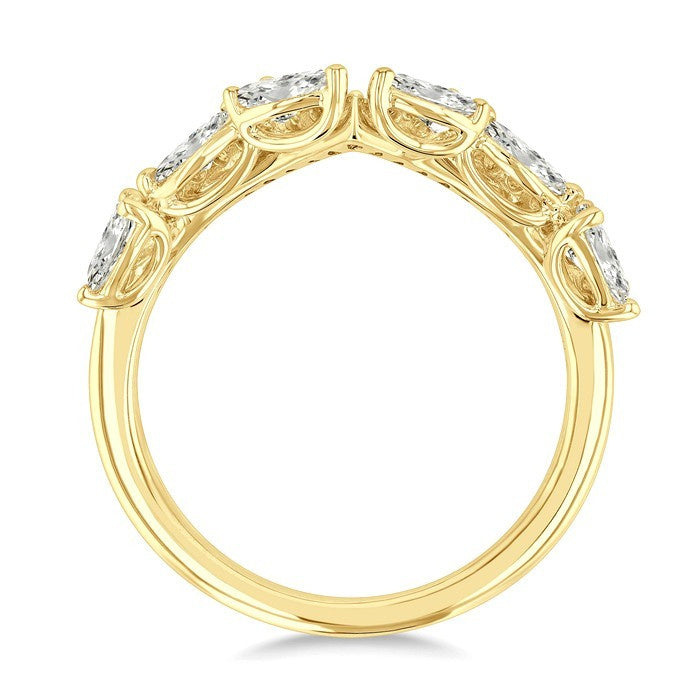 7/8 Ctw Curved Chevron Mixed Shape Diamond Cut Fashion Ring in 14K Yellow Gold