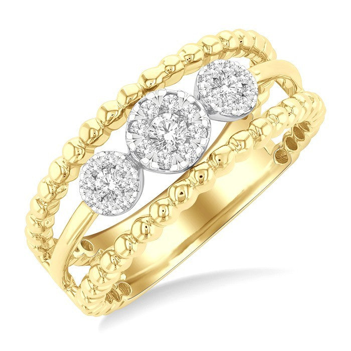 1/4 Ctw Past, Present & Future Shine Bright Round Cut Diamond Bead Bijoux Fashion Ring in 14K Yellow and White Gold