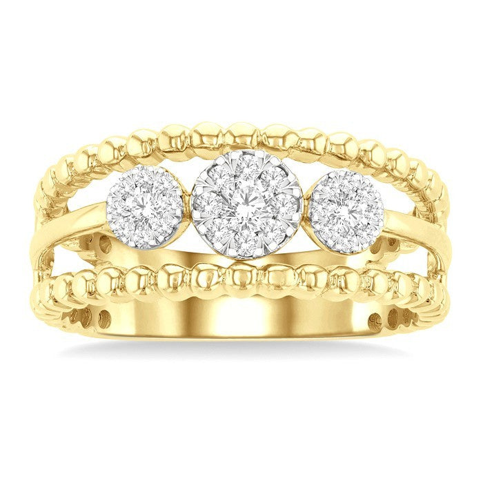 1/4 Ctw Past, Present & Future Shine Bright Round Cut Diamond Bead Bijoux Fashion Ring in 14K Yellow and White Gold