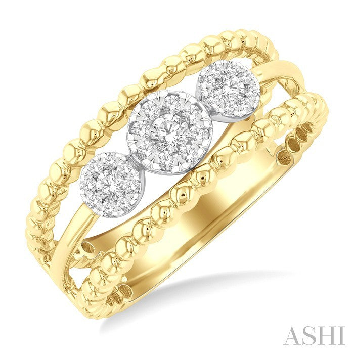 1/4 Ctw Past, Present & Future Shine Bright Round Cut Diamond Bead Bijoux Fashion Ring in 14K Yellow and White Gold