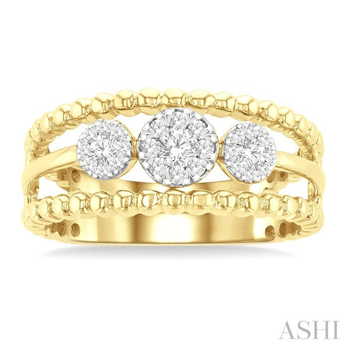 1/4 Ctw Past, Present & Future Shine Bright Round Cut Diamond Bead Bijoux Fashion Ring in 14K Yellow and White Gold