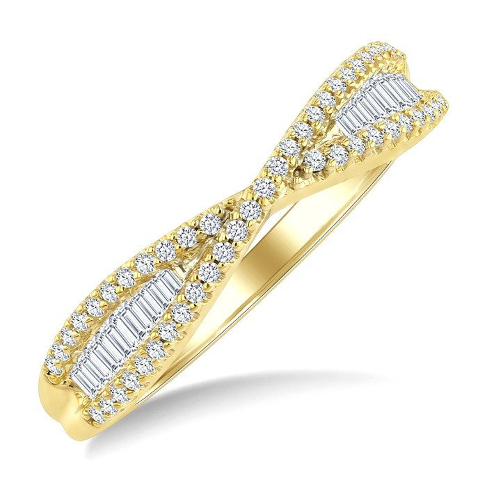3/8 Ctw Fusion Baguette and Round Cut Diamond Fashion Ring in 14K Yellow Gold