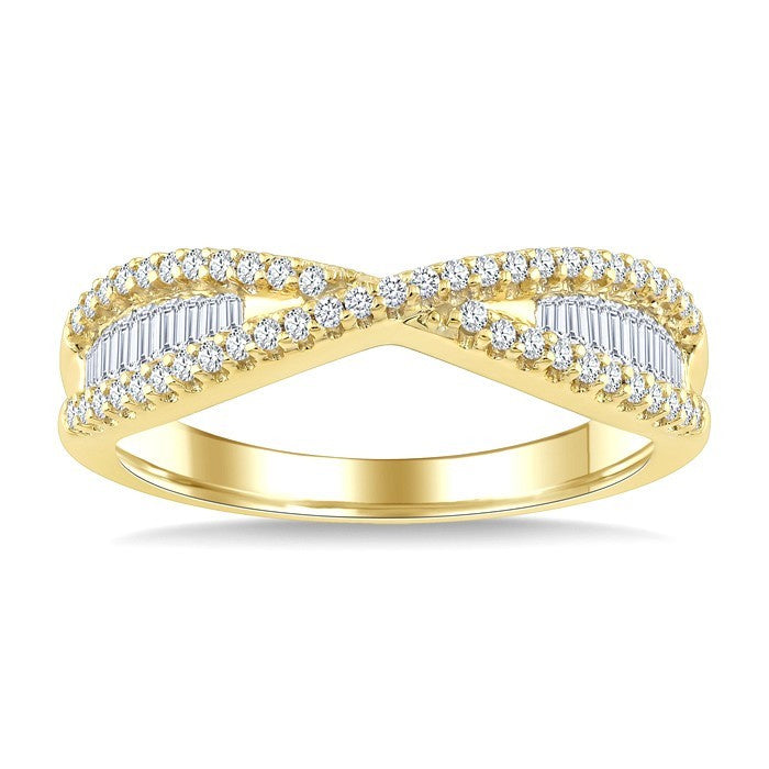 3/8 Ctw Fusion Baguette and Round Cut Diamond Fashion Ring in 14K Yellow Gold
