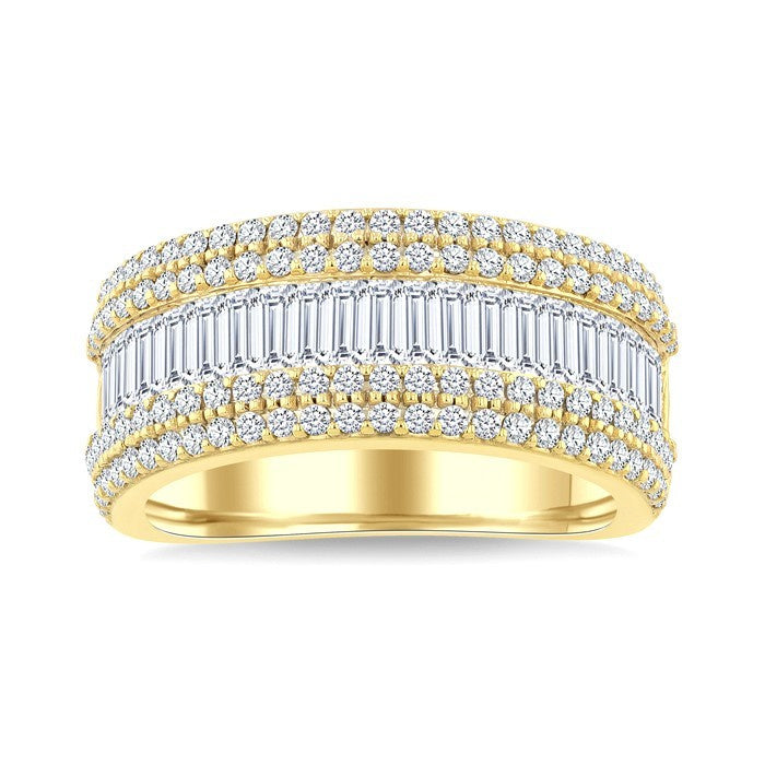 2 Ctw Baguette and Round Cut Diamond Crown Band in 14K Yellow Gold