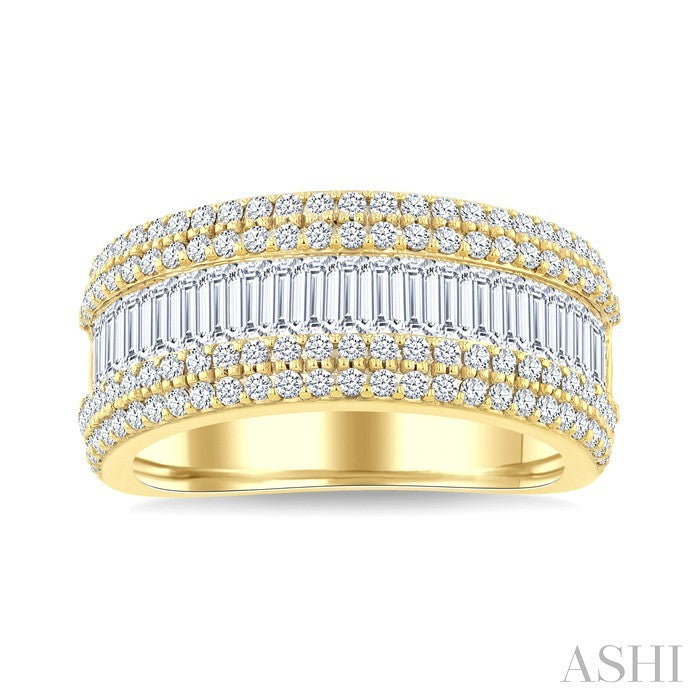 2 Ctw Baguette and Round Cut Diamond Crown Band in 14K Yellow Gold