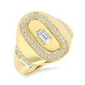 3/4 Ctw Bezel Set Emerald and Round Cut Diamond Signet Ring in 14K Yellow Gold
