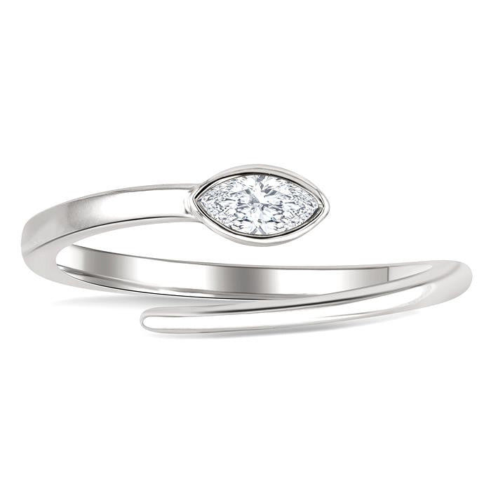 1/6 Ctw Bypass Bezel Set Marquise Cut Diamond Open Fashion Ring in 14K White Gold