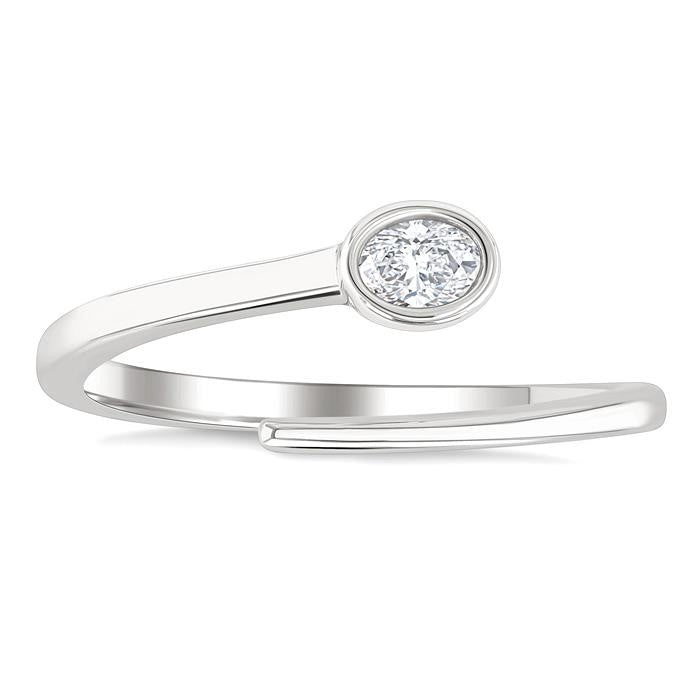 1/6 Ctw Bypass Bezel Set Oval Cut Diamond Open Fashion Ring in 14K White Gold