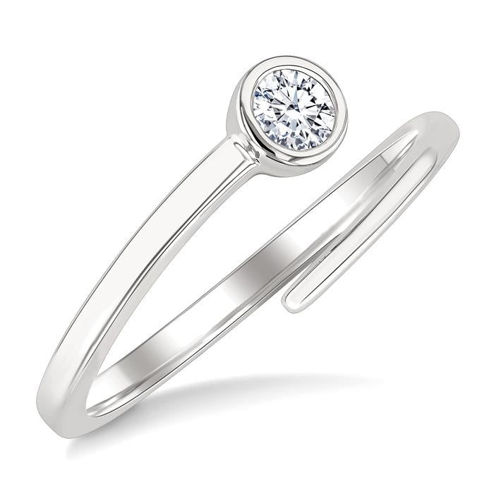 1/6 Ctw Split Bypass Bezel Set Round Cut Diamond Fashion Ring in 14K White Gold