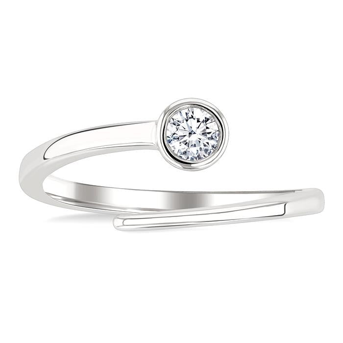 1/6 Ctw Split Bypass Bezel Set Round Cut Diamond Fashion Ring in 14K White Gold