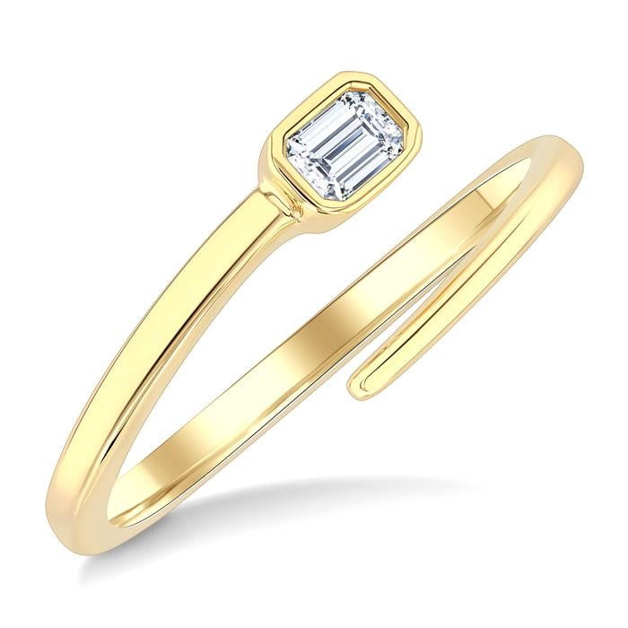 1/6 Ctw Bypass Bezel Set Octagon Cut Diamond Open Fashion Ring in 14K Yellow Gold