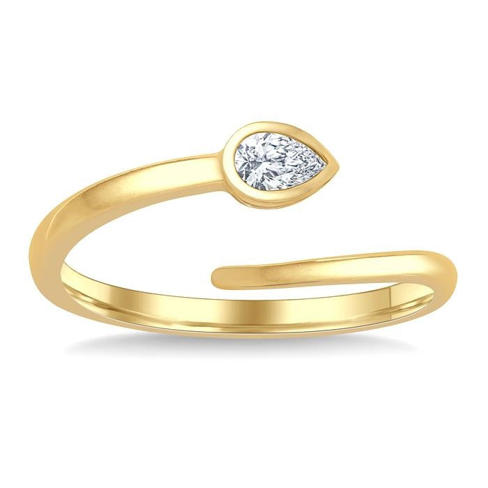 1/6 Ctw Bypass Bezel Set Pear Cut Diamond Open Fashion Ring in 14K Yellow Gold