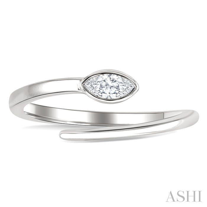 1/6 Ctw Bypass Bezel Set Marquise Cut Diamond Open Fashion Ring in 14K White Gold