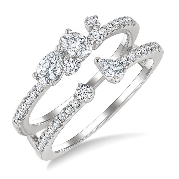 3/4 Ctw Twin Band Mixed Diamond Cut Fashion Ring in 14K White Gold