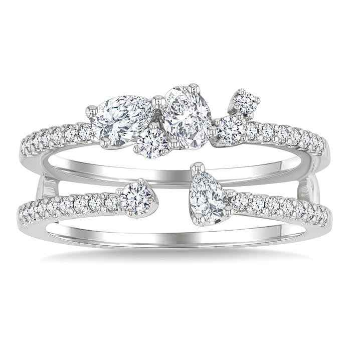 3/4 Ctw Twin Band Mixed Diamond Cut Fashion Ring in 14K White Gold