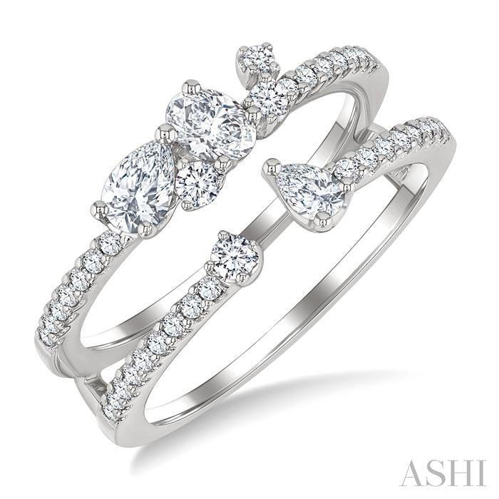 3/4 Ctw Twin Band Mixed Diamond Cut Fashion Ring in 14K White Gold