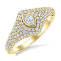 1 Ctw Pave Set Marquise Shape and Round Cut Diamond Fashion Signet Ring in 14K Yellow Gold