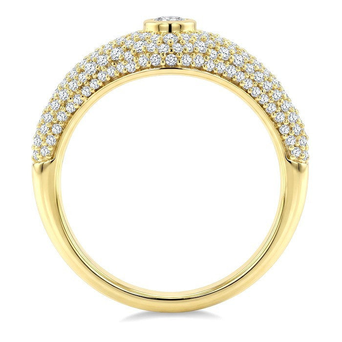 1 Ctw Pave Set Marquise Shape and Round Cut Diamond Fashion Signet Ring in 14K Yellow Gold