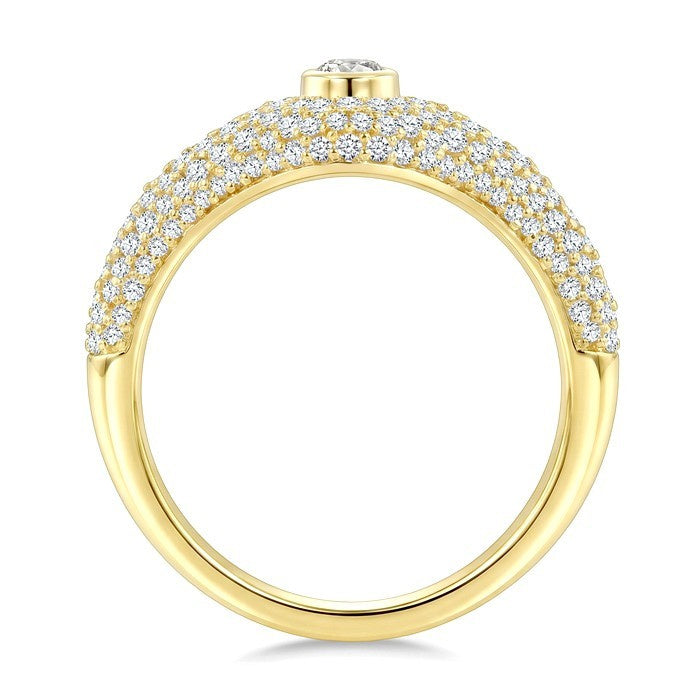 1 Ctw Pave Set Oval Shape and Round Cut Diamond Fashion Signet Ring in 14K Yellow Gold