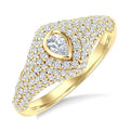 1 Ctw Pave Set Pear Shape and Round Cut Diamond Fashion Signet Ring in 14K Yellow Gold