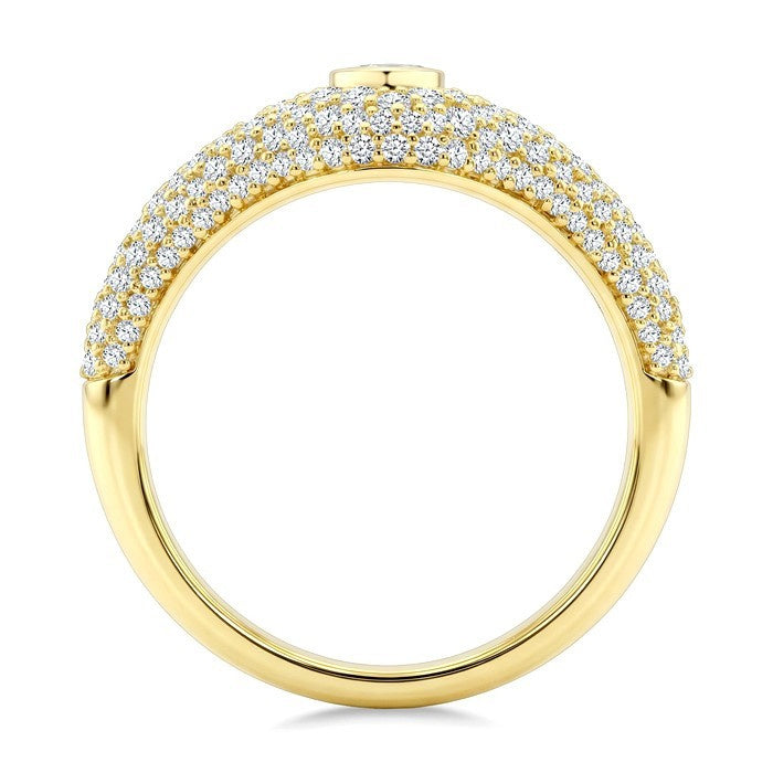 1 Ctw Pave Set Pear Shape and Round Cut Diamond Fashion Signet Ring in 14K Yellow Gold