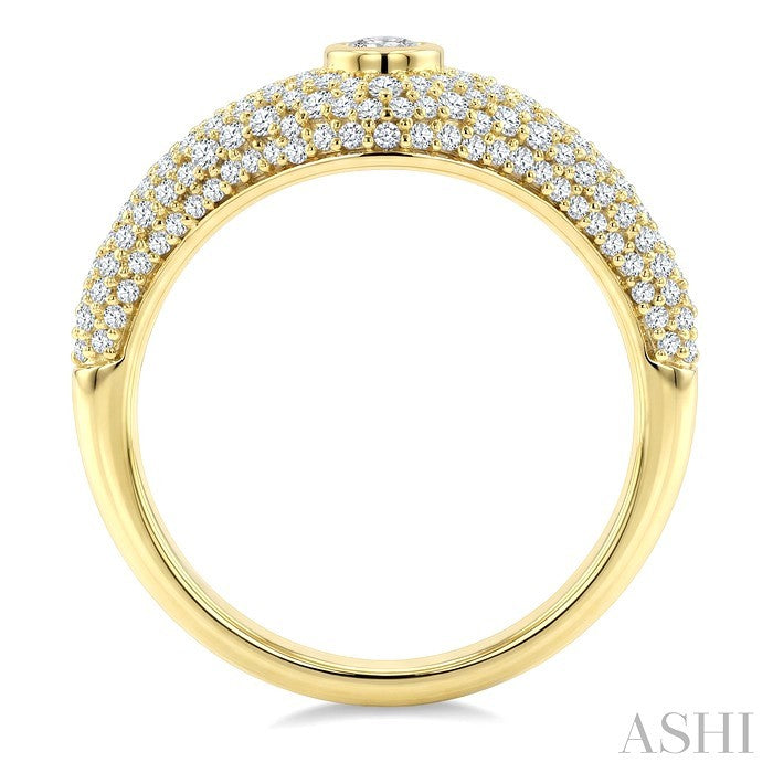 1 Ctw Pave Set Marquise Shape and Round Cut Diamond Fashion Signet Ring in 14K Yellow Gold