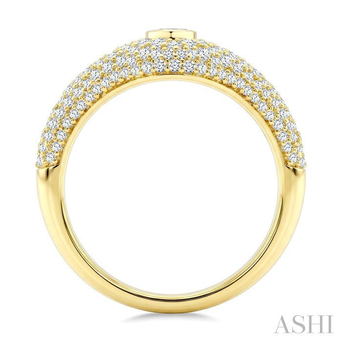 1 Ctw Pave Set Pear Shape and Round Cut Diamond Fashion Signet Ring in 14K Yellow Gold