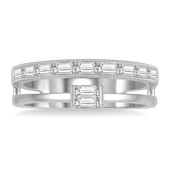1/2 Ctw Split Baguette Diamond Fashion Ring in 14K White Gold
