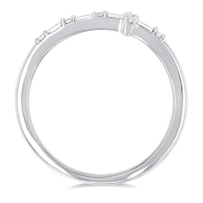 1/5 Ctw Reclined Cross Baguette and Round Cut Diamond Fashion Ring in 10K White Gold