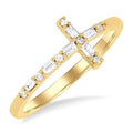 1/5 Ctw Reclined Cross Baguette and Round Cut Diamond Fashion Ring in 10K Yellow Gold