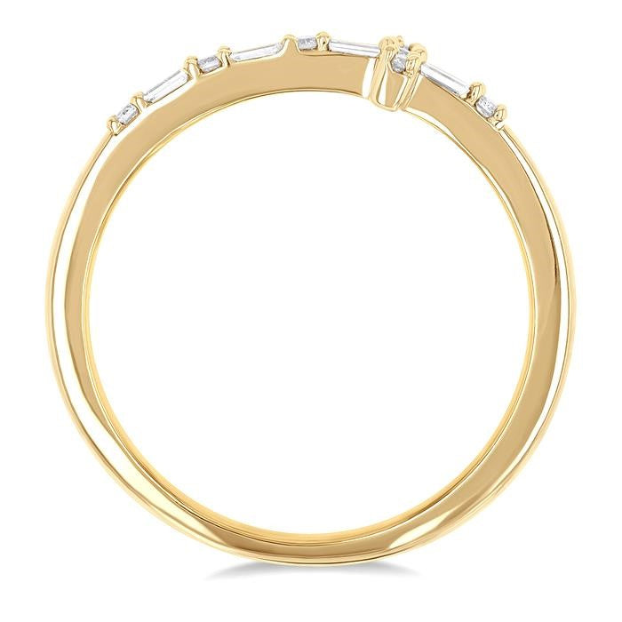 1/5 Ctw Reclined Cross Baguette and Round Cut Diamond Fashion Ring in 10K Yellow Gold