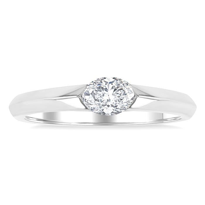 1/3 Ctw East-West Set Oval Cut Diamond Fashion Ring in 14K White Gold