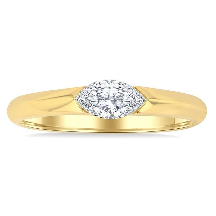 1/3 Ctw East-West Set Marquise Cut Diamond Solitaire Fashion Ring in 14K Yellow Gold