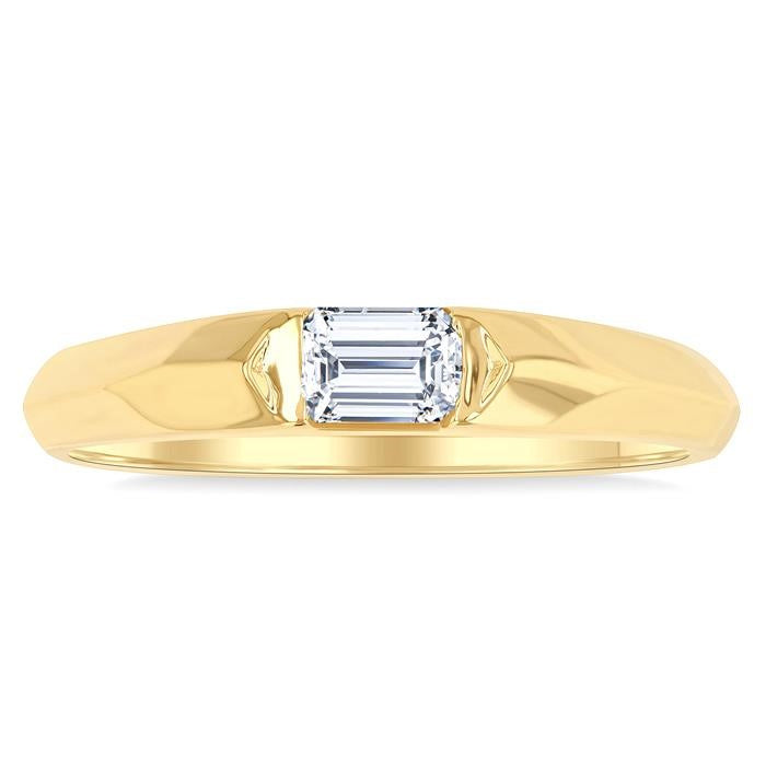 1/3 Ctw East-West Set Emerald Cut Diamond Solitaire Fashion Ring in 14K Yellow Gold