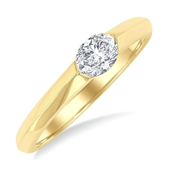 1/3 Ctw East-West Set Oval Cut Diamond Solitaire Fashion Ring in 14K Yellow Gold