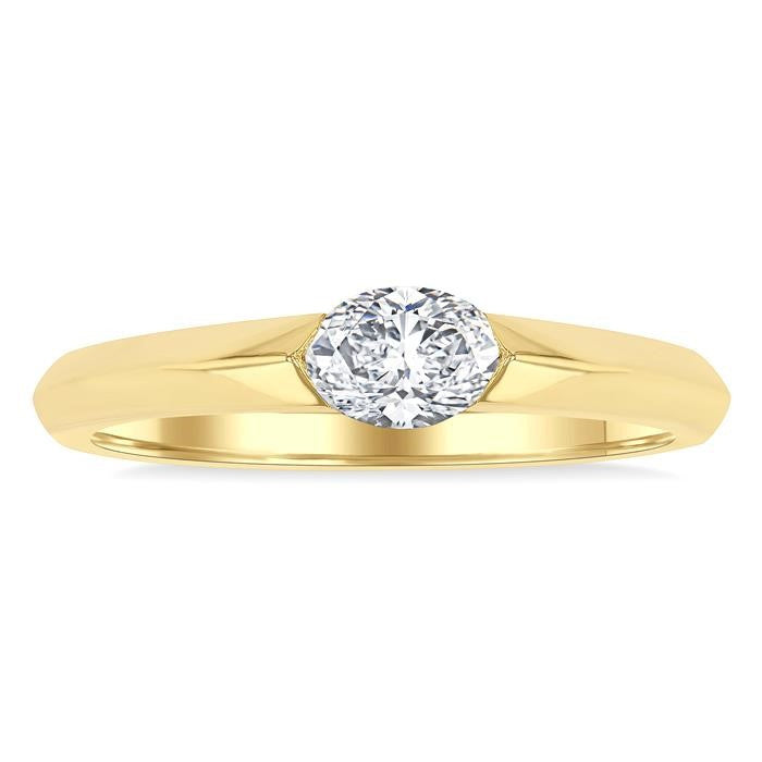 1/3 Ctw East-West Set Oval Cut Diamond Solitaire Fashion Ring in 14K Yellow Gold