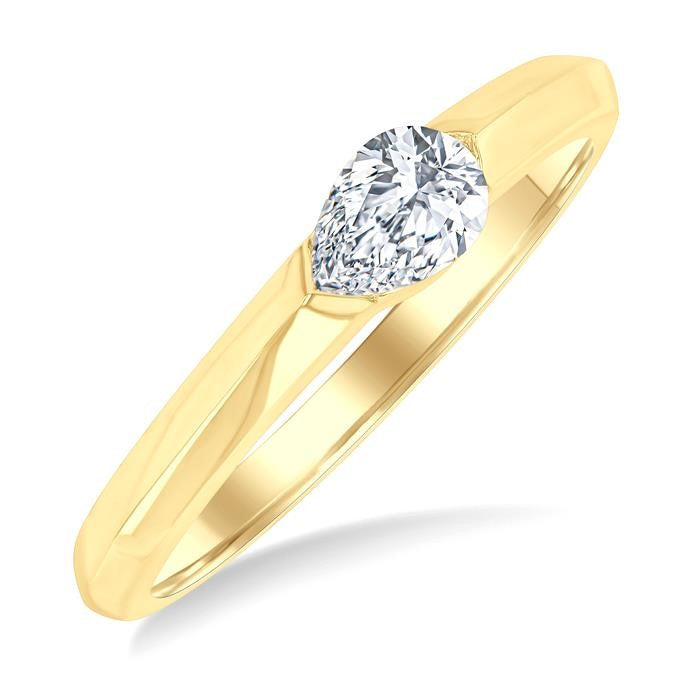 1/3 Ctw East-West Set Pear Cut Diamond Solitaire Fashion Ring in 14K Yellow Gold