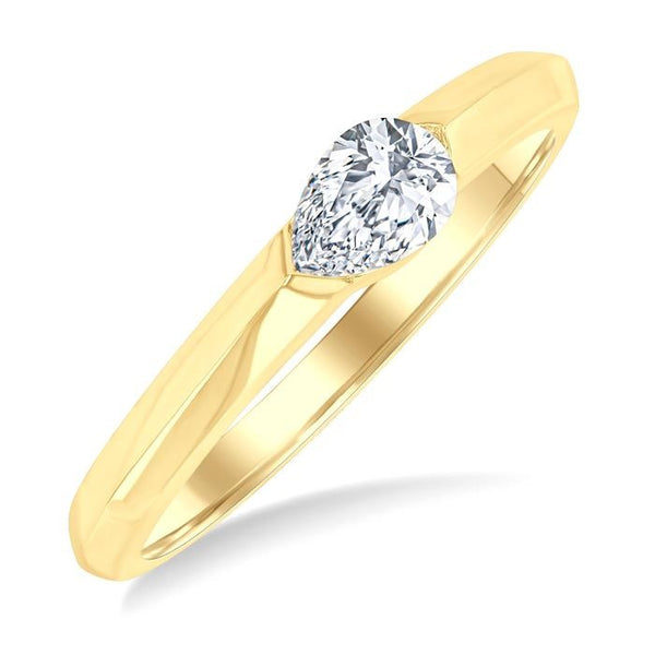 1/3 Ctw East-West Set Pear Cut Diamond Solitaire Fashion Ring in 14K Yellow Gold