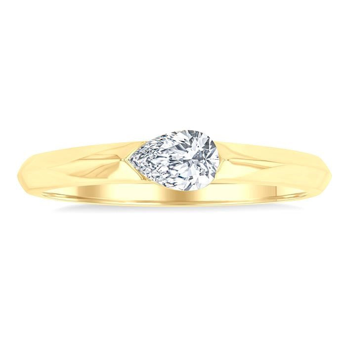 1/3 Ctw East-West Set Pear Cut Diamond Solitaire Fashion Ring in 14K Yellow Gold
