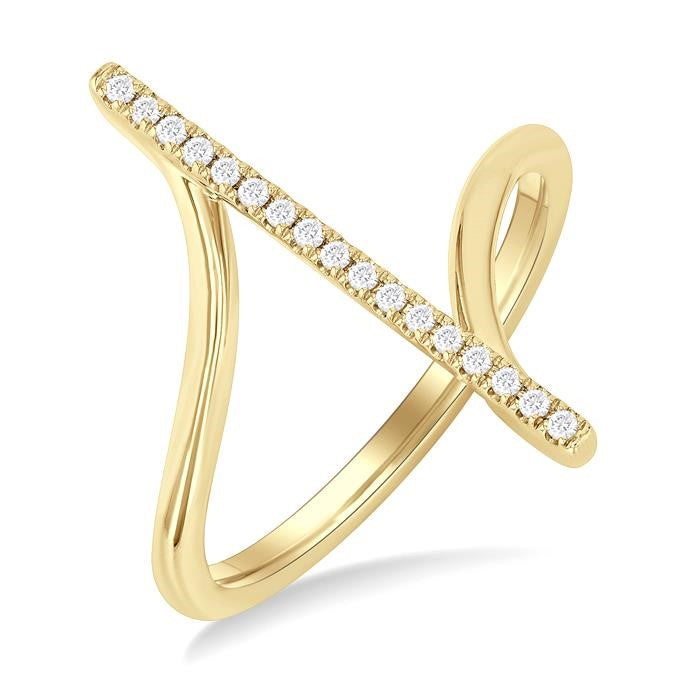 1/10 Ctw Wide Bypass Bar Intersection Round Cut Diamond Lightweight Fashion Ring in 10K Yellow Gold
