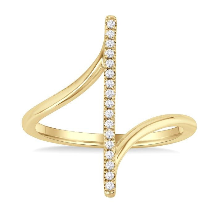 1/10 Ctw Wide Bypass Bar Intersection Round Cut Diamond Lightweight Fashion Ring in 10K Yellow Gold