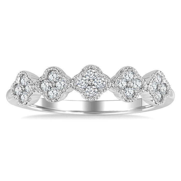 1/4 Ctw Clover Motif Round Cut Diamond Fashion Ring in 14K White Gold