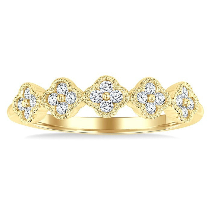 1/4 Ctw Clover Motif Round Cut Diamond Fashion Ring in 14K Yellow Gold