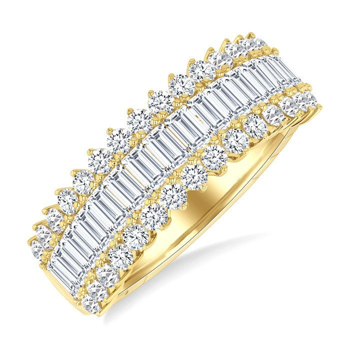 1 1/2 Ctw Wide Baguette and Round Cut Diamond Fashion Band in 14K Yellow Gold