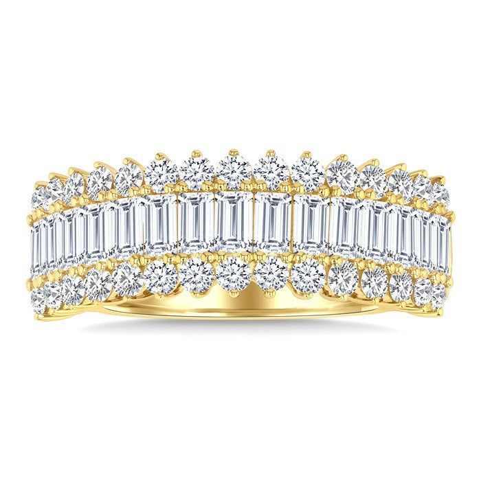 1 1/2 Ctw Wide Baguette and Round Cut Diamond Fashion Band in 14K Yellow Gold